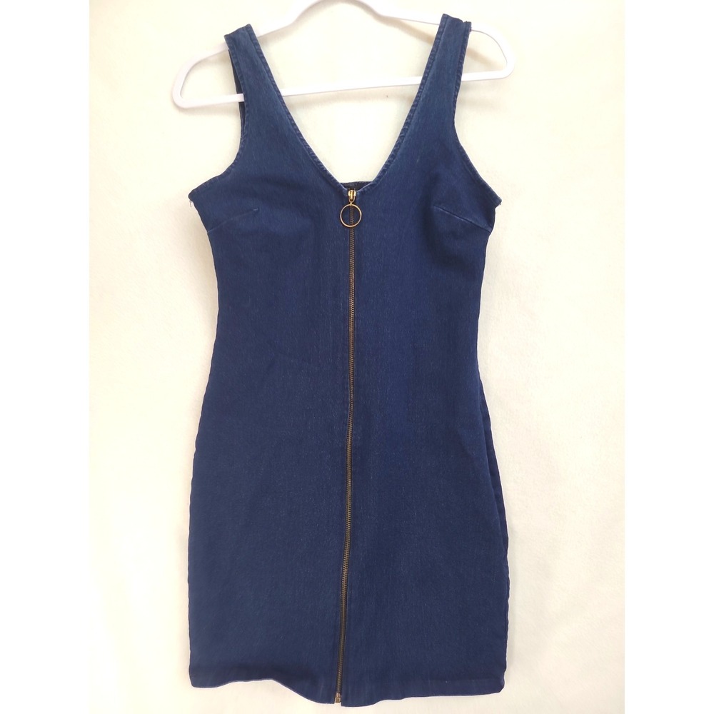 Ring Zip Front Denim Sleeveless‎ Dress  Mid Blue by Derek Heart Size M 70s style
